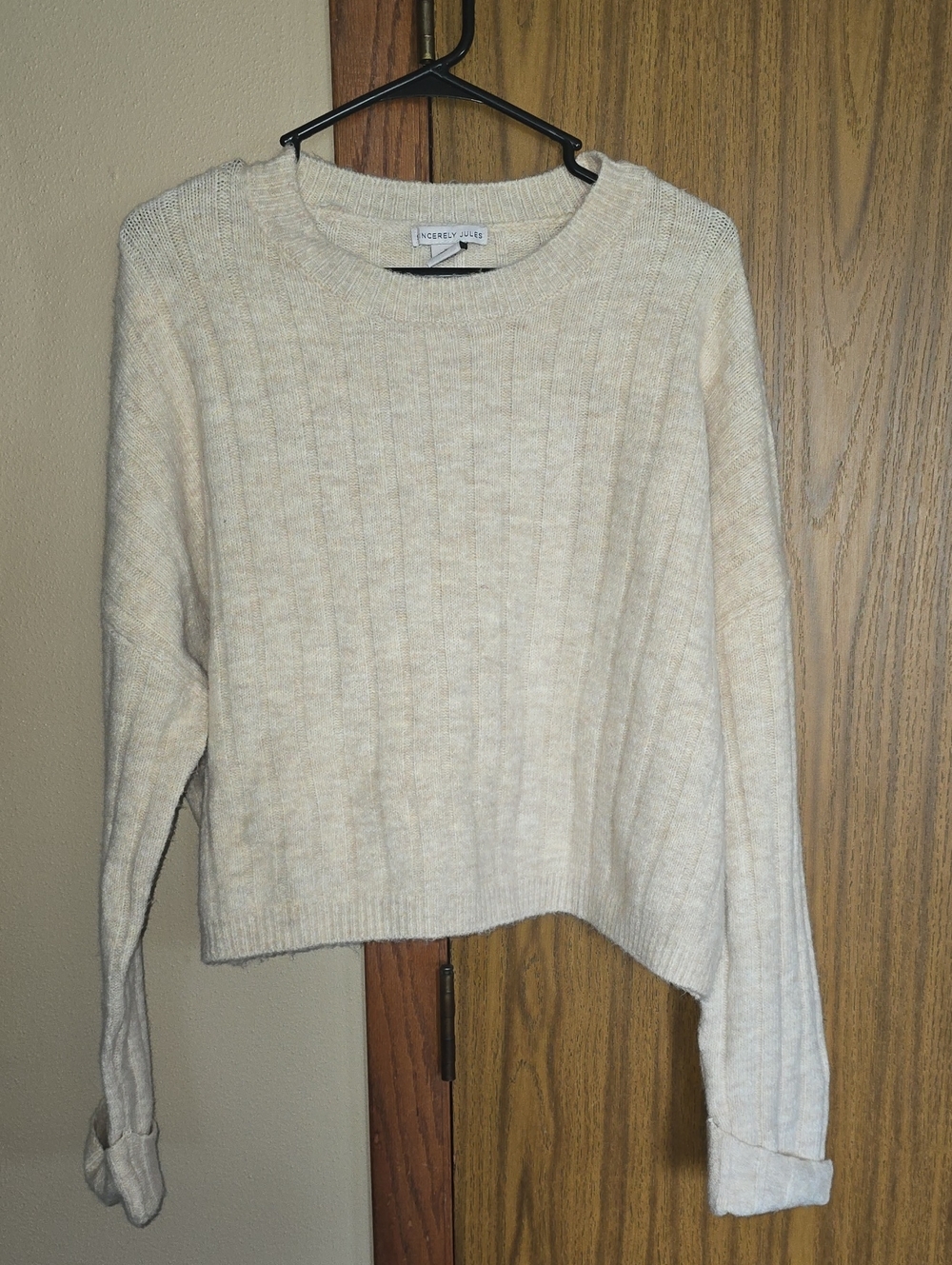 Sincerely Jules Cream Ribbed Crew Sweater